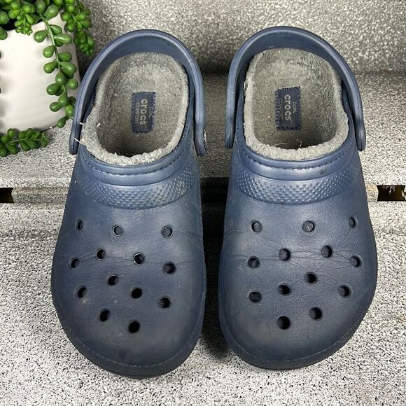 CROCS Navy Blue Lined Clogs Sandals Shoes - Picture 2 of 7